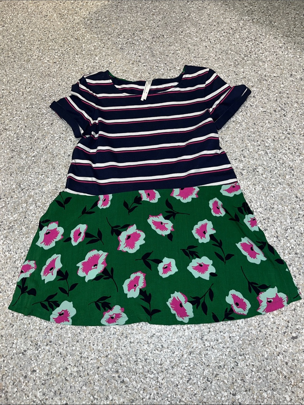 Anthropologie Navy Striped Top with Green Floral Skirt